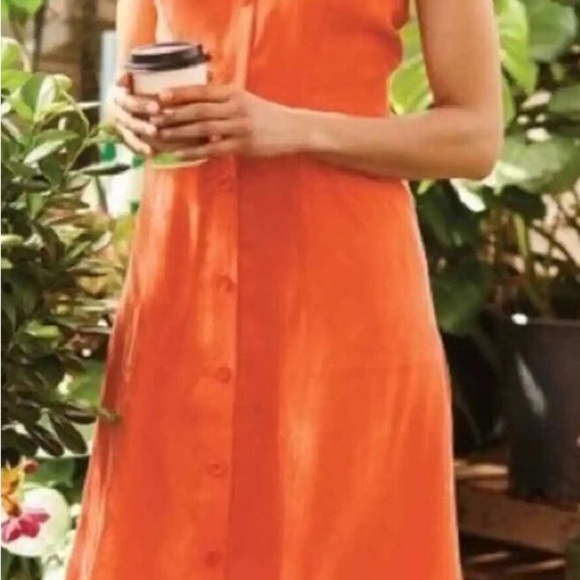 Soft Sorroundings orange shimmery cascade sleeveless button up Dress - Picture 1 of 8